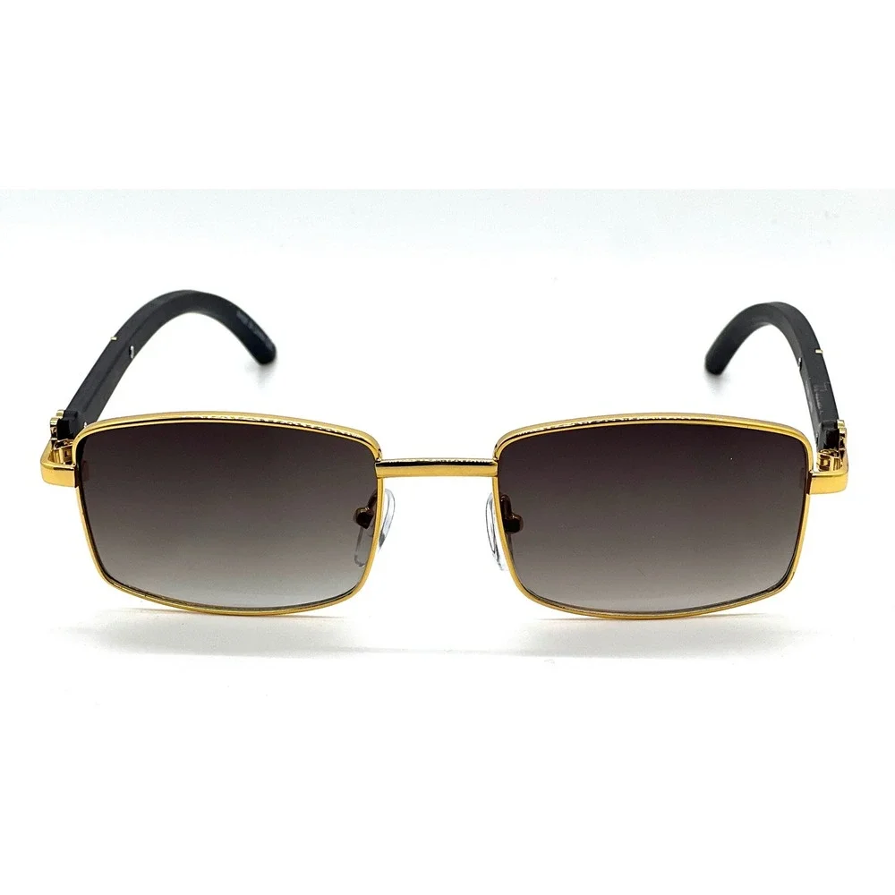 Rectangle Sunglasses Gold Frame Black Arms Mens‎ Fashion Eyewear Sophisticated